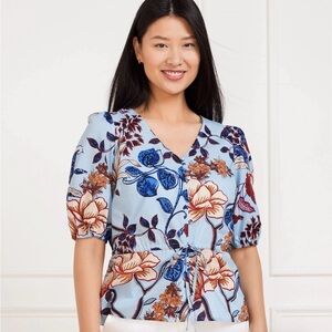 Talbots Tie Waist Peplum Cotton Floral Blouse. Womens size large